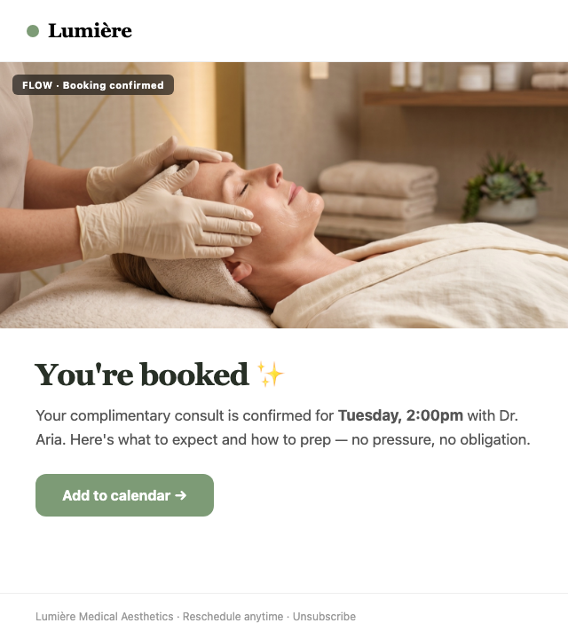 Lumière booking-confirmed email