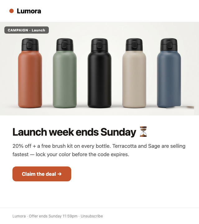 Lumora launch email